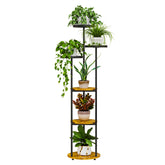 Front view of LMGVRZK 6-Tier Indoor Plant Stand in Black and Rustic Brown