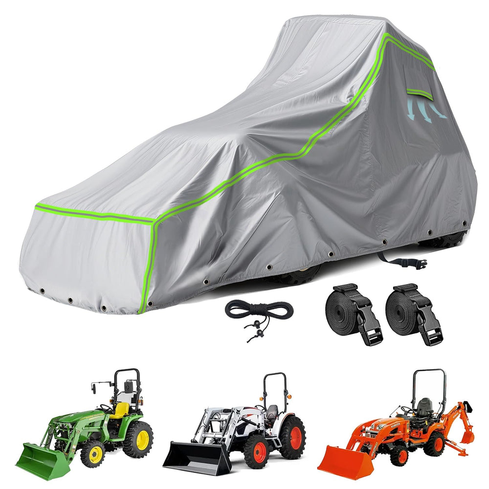 Front view of LOKISBEAURY Tractor Cover grey 189" L x 76" W x 86" H