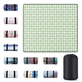 Front view of memKiya 60x80" large picnic blanket in light green check