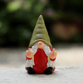 Front view of Middle Finger Female Gnome 3.5in in red