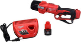 Front view of Milwaukee M12 Brushless Pruning Shears Kit in red and black