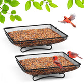 Front view of MIXXIDEA Ground Bird Feeder Tray 11x11 inches with stand
