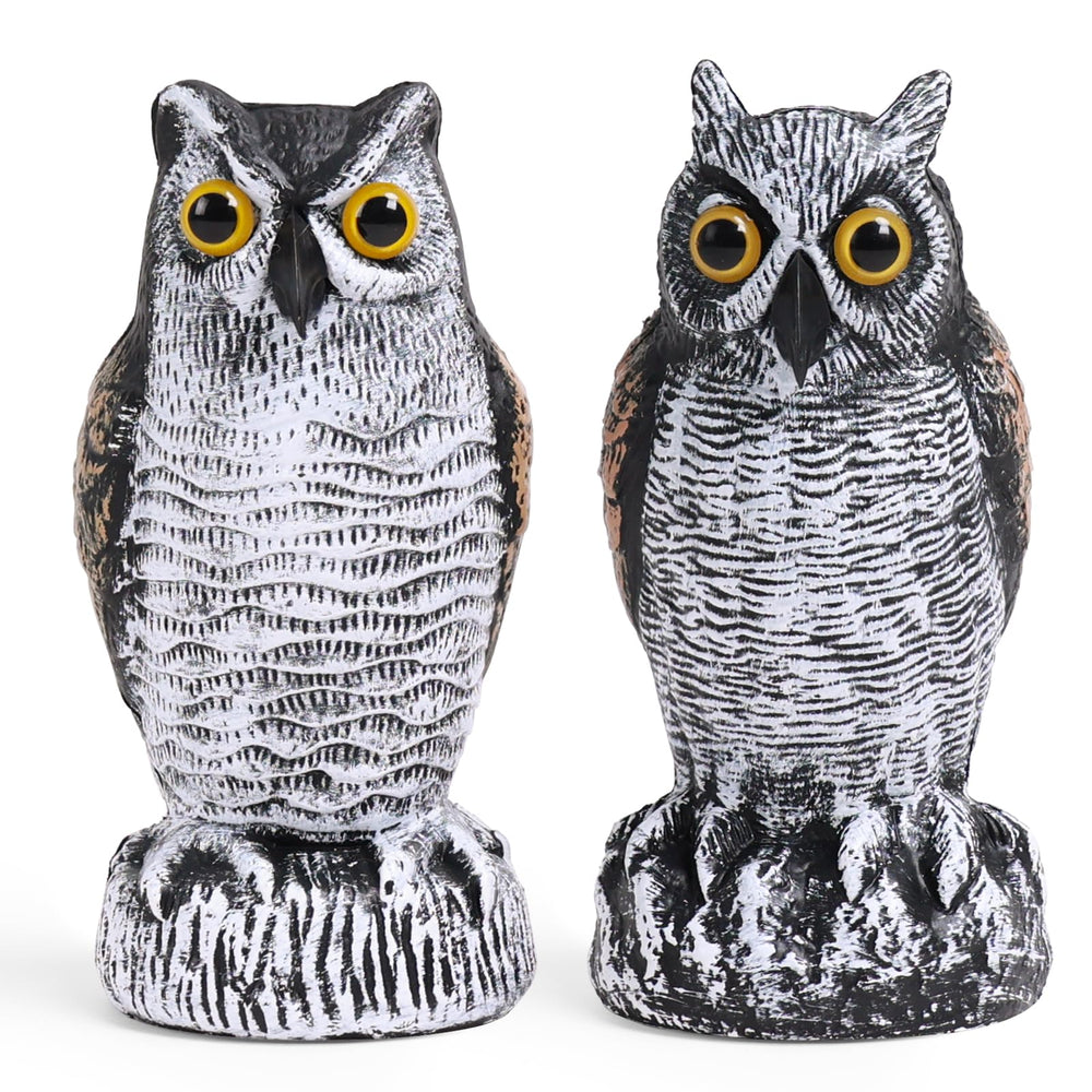 Front view of OFFO 2 Pack Realistic Owl Statues, Brown