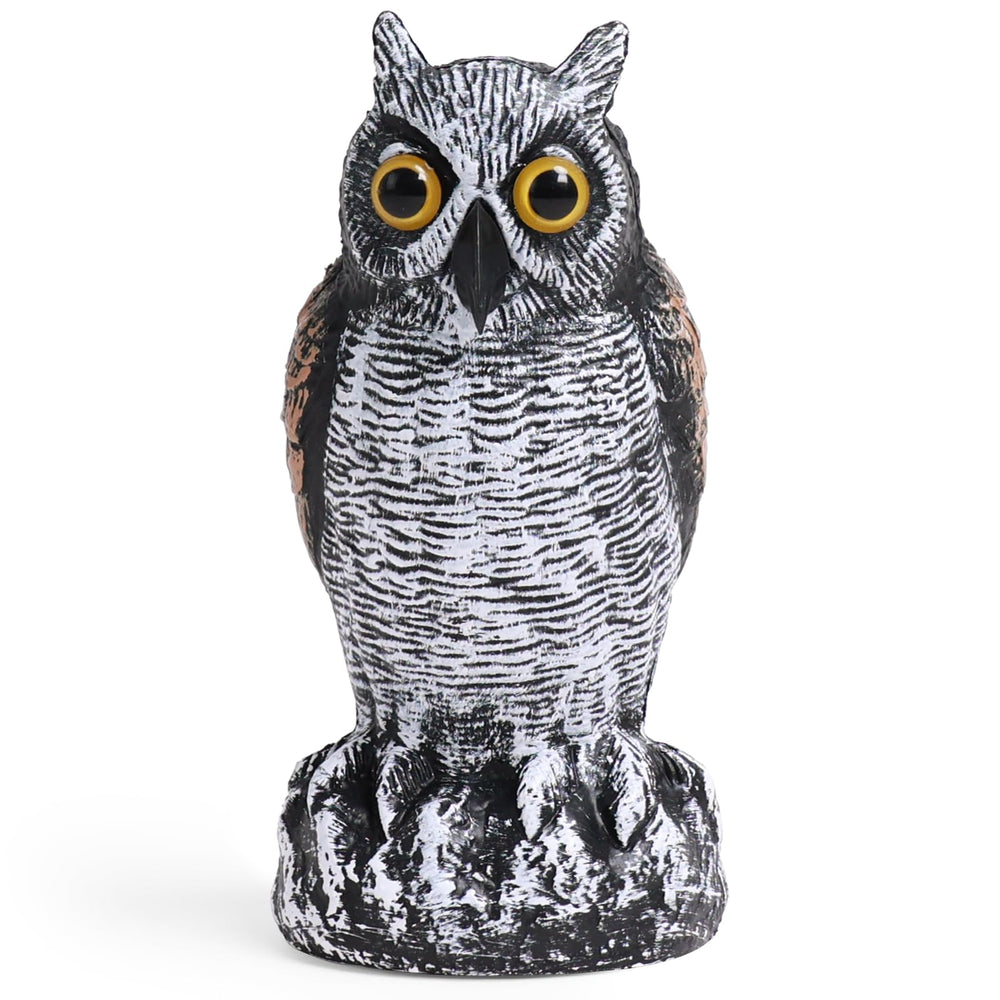 Front view of OFFO 8-inch realistic owl statue, brown color