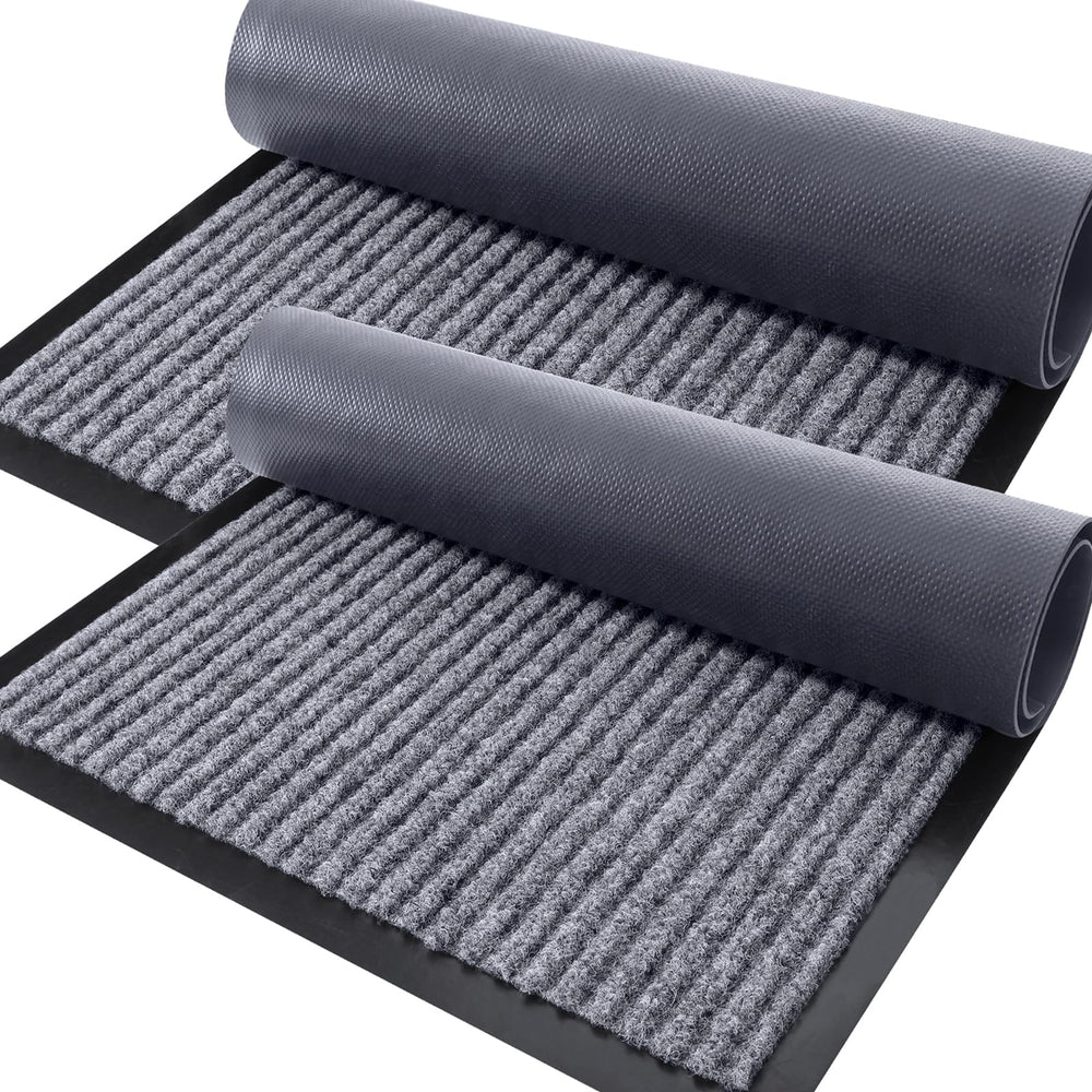 Front view of OLANLY 2-Pack Front Door Mats in light gray