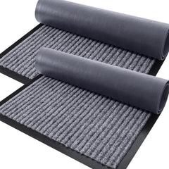 Front view of OLANLY 2-Pack Front Door Mats in light gray