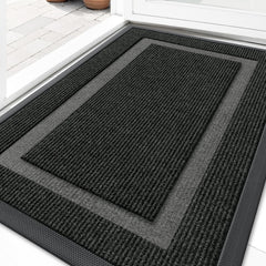 Front view of OLANLY 29.5x17 heavy-duty doormat in black