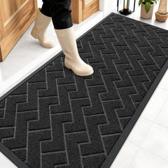Front view of OLANLY Front Door Mat 59" x 23" in black