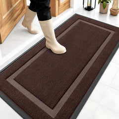 Front view of OLANLY Heavy-Duty Rubber Doormat 47x23 in dark brown