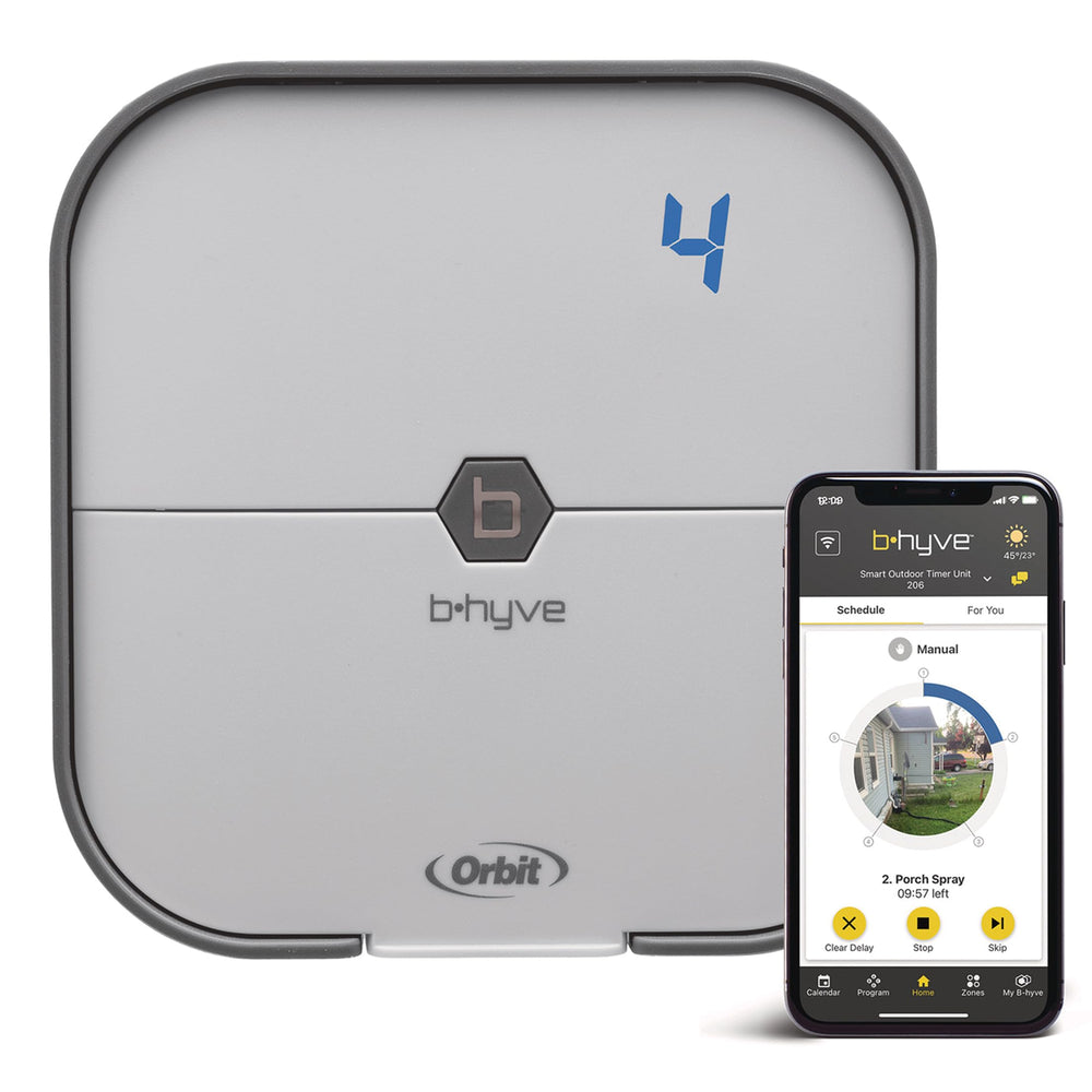 Front view of Orbit B-hyve Indoor Smart Sprinkler Controller in gray