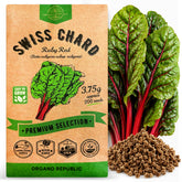 Front view of Organo Republic Swiss Chard Ruby Red Seeds pack 3.75G