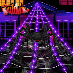 Front view of partyMoonet Halloween Giant Spider Web Lights with LED bulbs