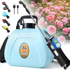Front view of PASAMIC 2 Gallon Battery Powered Sprayer in blue