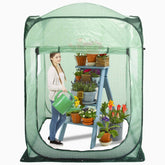 Front view of porayhut Pop Up Greenhouse Tent, green with zipper door