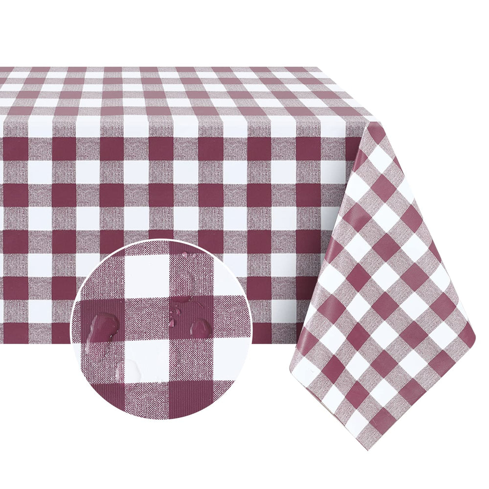 Front view of Romanstile Burgundy Vinyl Tablecloth 54" x 120"