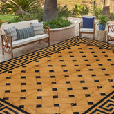 Front view of SAND MINE Reversible Outdoor Rug 9' x 12' in Brown & Black