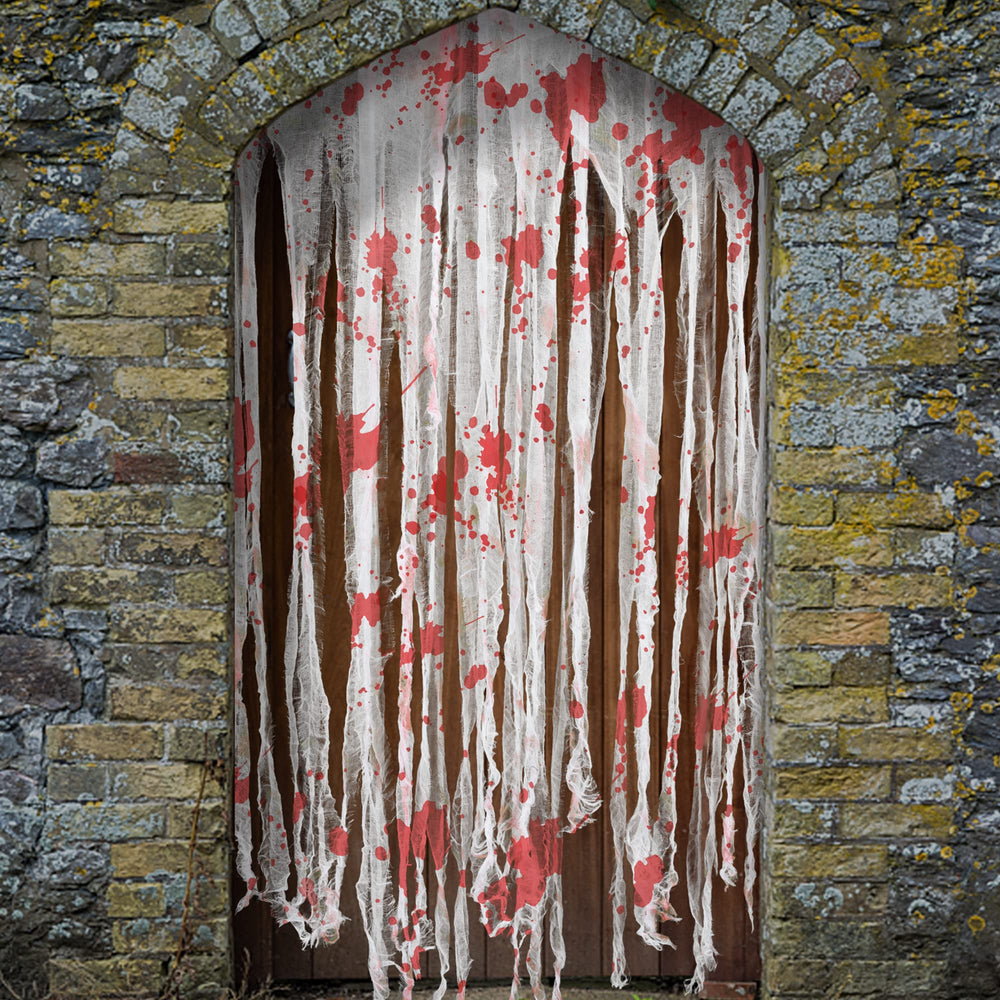 Front view of Sfcddtlg Halloween Door Curtain with bloody design