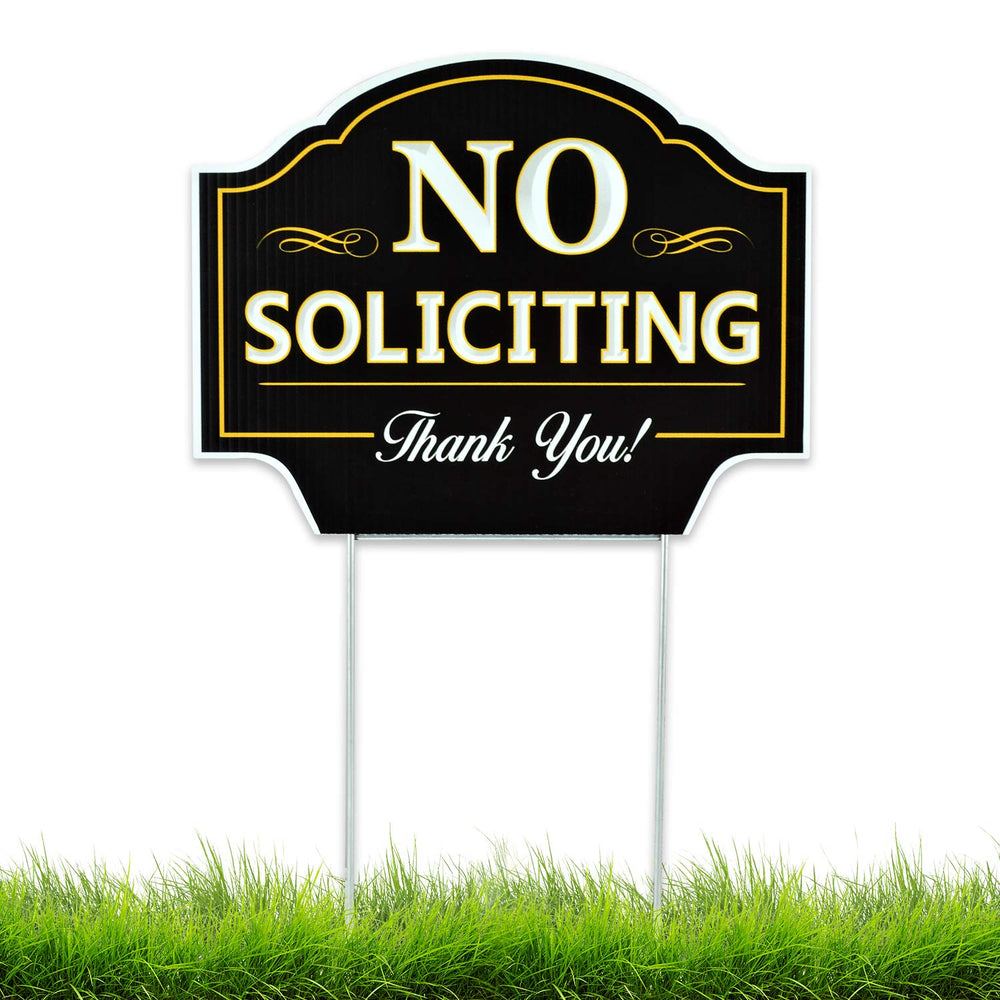 Front view of Signs Authority No Soliciting Sign 11.5"x9" with metal H-stake