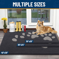 Front view of Smiry Dog Door Mat on a tiled floor