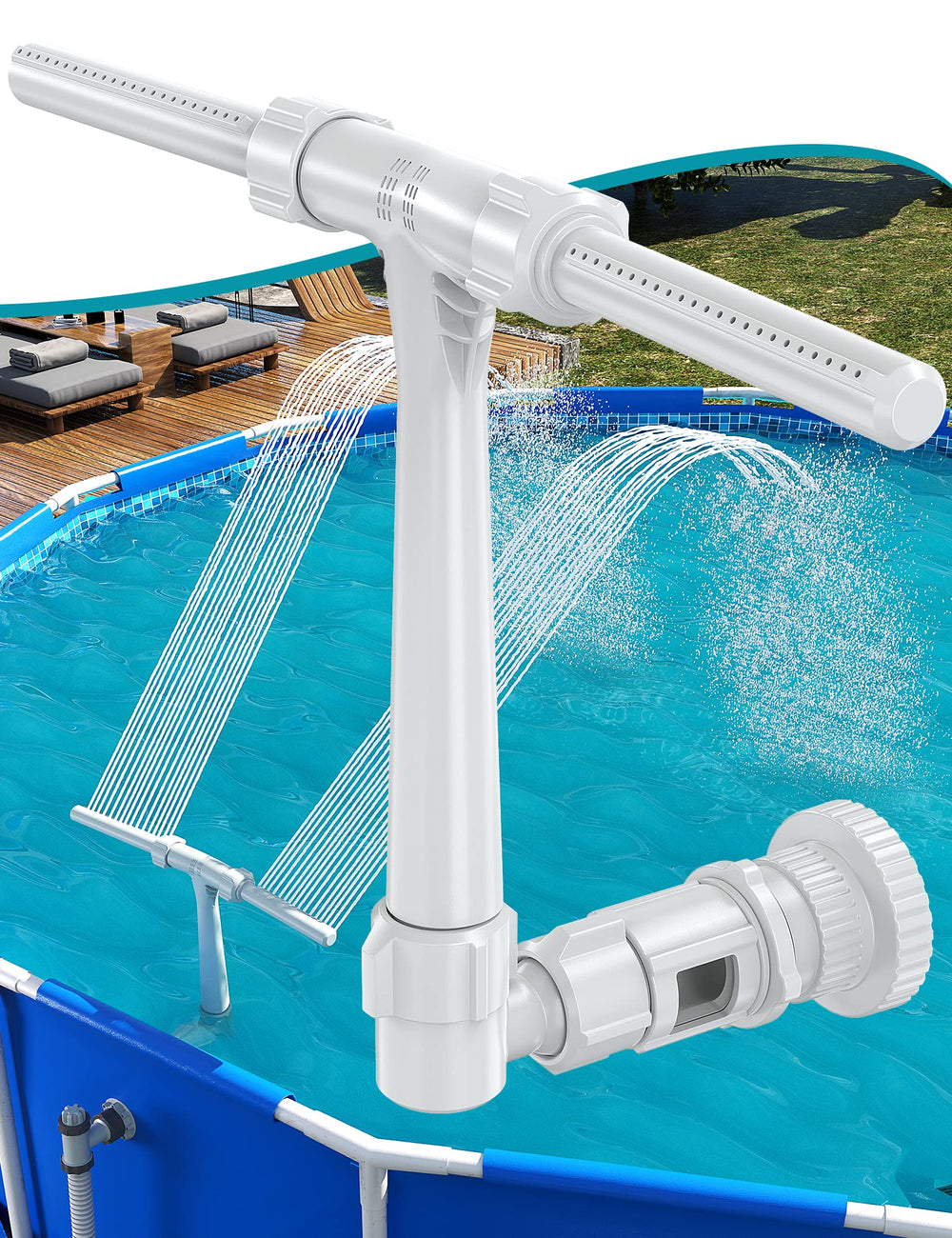 Front view of SUMMERBUDDY Dual Spray Pool Fountain in gray