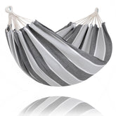 Front view of SUNCREAT Double Hammock in Light Gray and Dark Gray