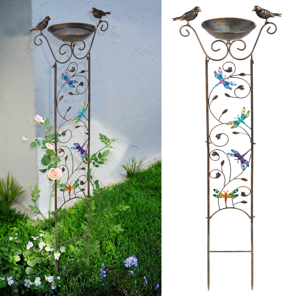 Front view of SUNNYPARK 43.5 Inch Metal Bird Bath with Decorative Birds