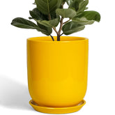 Front view of SUNPOTFOR 10 Inch Ceramic Plant Pot in bright yellow