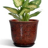 Front view of SUNPOTFOR 5.6 Inch Ceramic Plant Pot in Leopard Glaze Red