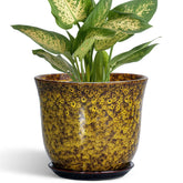 Front view of SUNPOTFOR 5.6 Inch Ceramic Plant Pot in Leopard Glaze Yellow