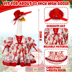 Front view of Suzile Christmas Ball Goose Costume on a 23-inch lawn goose