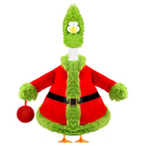Front view of Teeanzo Christmas Goose Outfit with red and green fabric