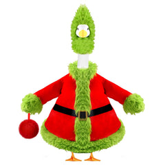 Front view of Teeanzo Christmas Goose Outfit with red and green fabric