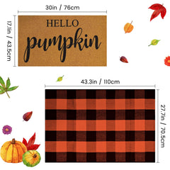 Front view of the Buffalo Plaid doormat in orange and black
