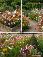 Front view of TLSSCO Cosmos Seeds packet featuring mixed flower colours