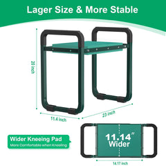 Front view of TomCare Garden Kneeler with tool pouches