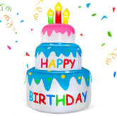 Front view of TURNMEON 4 ft inflatable birthday cake with LED lights