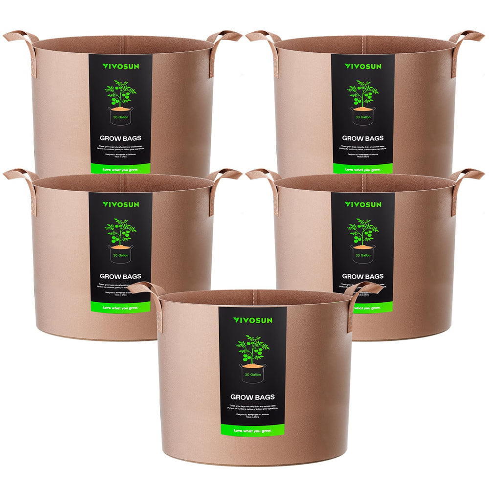 Front view of VIVOSUN 30 Gallon Plant Grow Bag set in tan