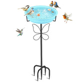 Front view of YOADEHOA 37In Bird Bath with blue bowl