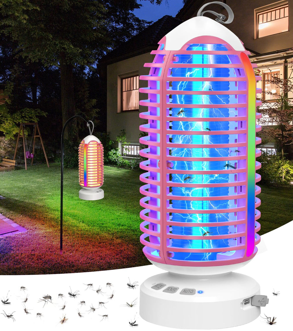 Front view of zechuan pink bug zapper with warm light