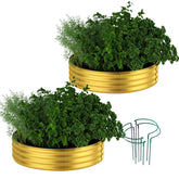 Front view of ZFHgarden Galvanized Metal Planter Bed Kit in gold