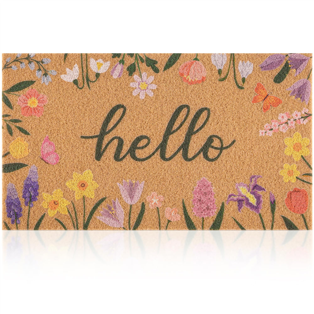 Fttoyoly Colorful Wildflowers Welcome Mat front view with floral design