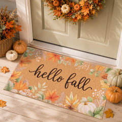 Fttoyoly Fall Eucalyptus Pumpkin Door Mat front view