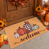 Fttoyoly Fall Pumpkin Door Mat front view with seasonal design