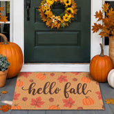 Fttoyoly Fall Pumpkin Maple Leaf Door Mat front view with vibrant design