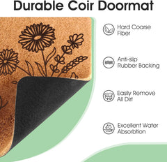 Fttoyoly Floral Welcome Mat side view showing non-slip backing