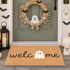 Fttoyoly Ghost Welcome Door Mat front view with playful design
