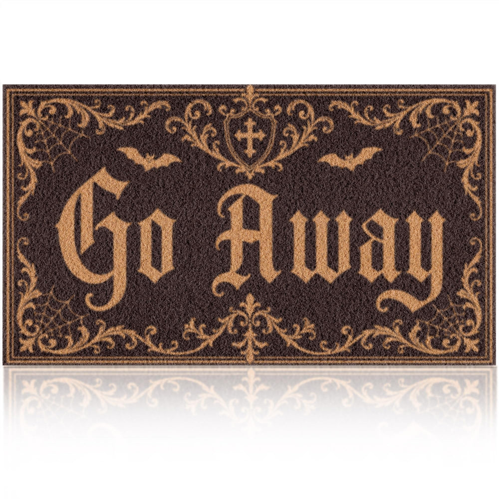 Fttoyoly Halloween Door Mat front view with Go Away design