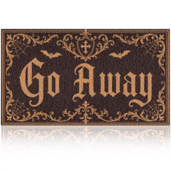 Fttoyoly Halloween Door Mat front view with Go Away design