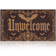 Fttoyoly Halloween Front Door Mat Gothic Bat Skull front view