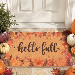 Fttoyoly Hello Fall Pumpkin Door Mat front view with vibrant autumn design